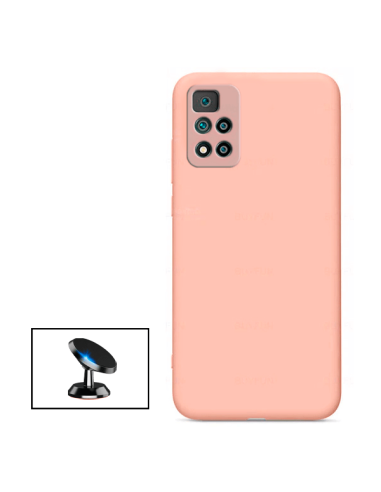 Kit Suporte Magnético de Carro + Capa Silicone Líquido para Xiaomi Redmi Note 11 Pro 5G - Rosa
