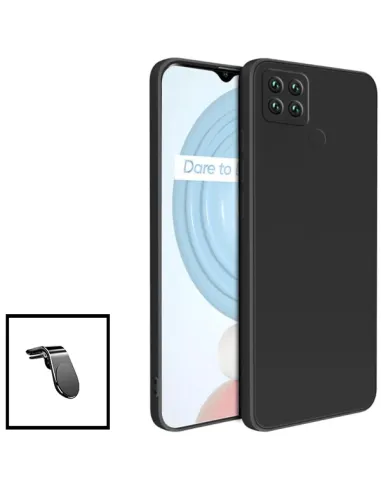 Kit Suporte Magnético L + Capa Silicone Líquido para Realme C25Y - Preto