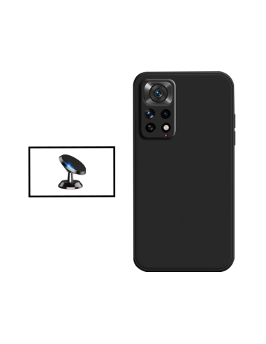 Kit Suporte Magnético de Carro + Capa Silicone Líquido para Xiaomi Redmi Note 11S 5G - Preto