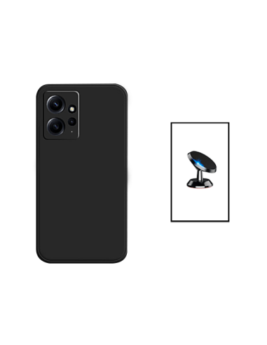 Kit Suporte Magnético de Carro + Capa Silicone Líquido para Xiaomi Redmi Note 12 4G - Preto