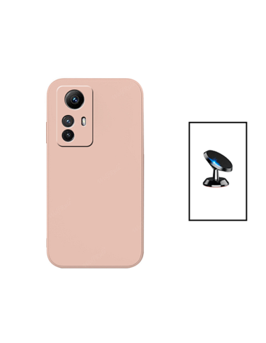 Kit Suporte Magnético de Carro + Capa Silicone Líquido para Xiaomi Redmi Note 12S - Rosa