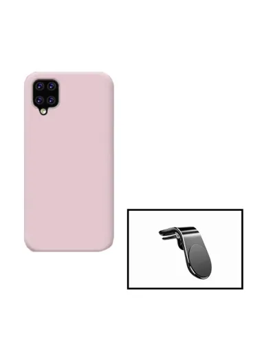 Kit Suporte Magnético L + Capa Silicone Líquido para Samsung Galaxy A12 - Rosa