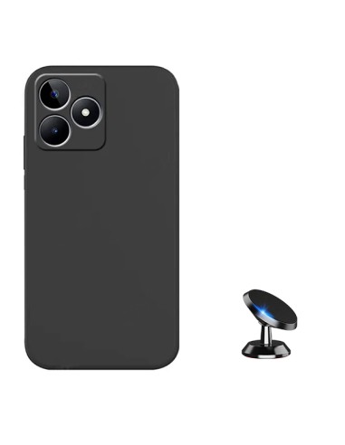 Kit Suporte Magnético de Carro + Capa Silicone Líquido Phonecare para Realme C51 - Preto