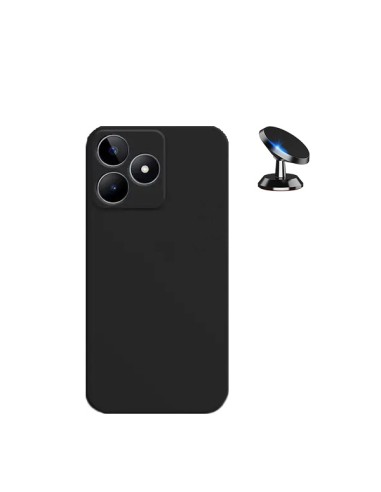 Kit Suporte Magnético de Carro + Capa Silicone Líquido Phonecare para Realme C53 - Preto