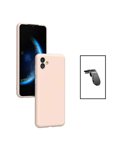 Kit Suporte Magnético L + Capa Silicone Líquido para Samsung Galaxy M04 - Rosa