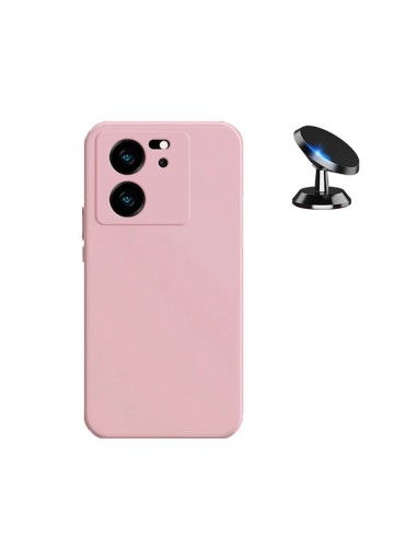 Kit Suporte Magnético de Carro + Capa Silicone Líquido Phonecare para Xiaomi 13T Pro - Rosa