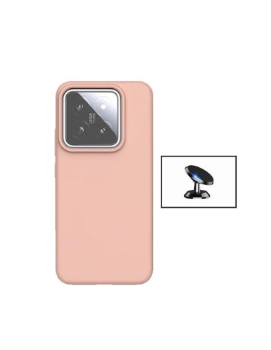 Kit Suporte Magnético de Carro + Capa Silicone Líquido Phonecare para Xiaomi 14 - Rosa