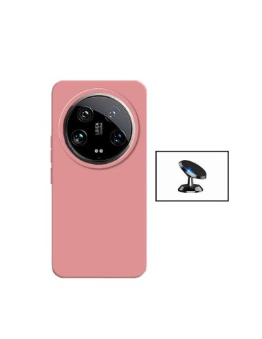 Kit Suporte Magnético de Carro + Capa Silicone Líquido Phonecare para Xiaomi 14 Ultra - Rosa