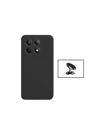 Kit Suporte Magnético de Carro + Capa Silicone Líquido Phonecare para Xiaomi Poco X6 Pro 5G - Preto