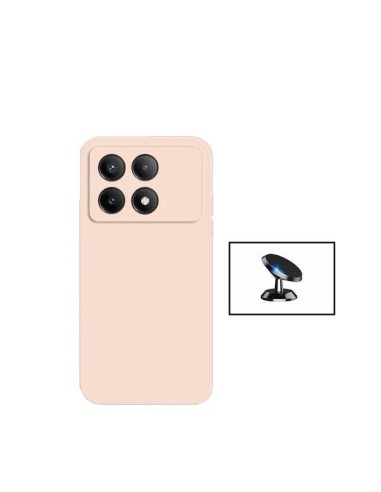 Kit Suporte Magnético de Carro + Capa Silicone Líquido Phonecare para Xiaomi Poco X6 Pro 5G - Rosa