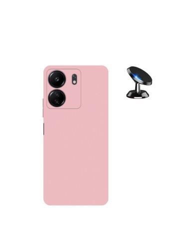 Kit Suporte Magnético de Carro + Capa Silicone Líquido Phonecare para Xiaomi Redmi 13C - Rosa