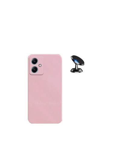 Kit Suporte Magnético de Carro + Capa Silicone Líquido Phonecare para Xiaomi Redmi 13C 5G - Rosa