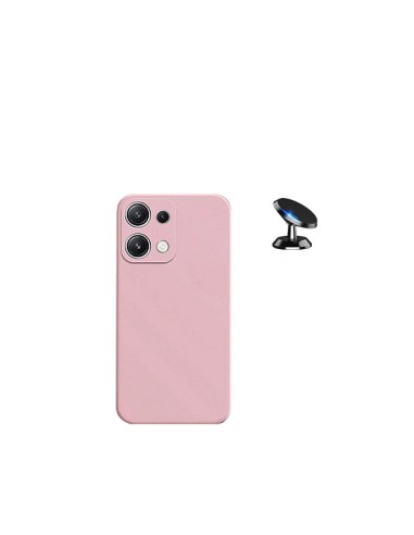 Kit Suporte Magnético de Carro + Capa Silicone Líquido Phonecare para Xiaomi Redmi Note 13 4G - Rosa