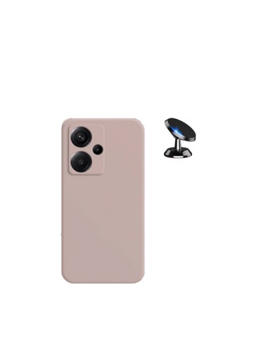 Kit Suporte Magnético de Carro + Capa Silicone Líquido Phonecare para Xiaomi Redmi Note 13 Pro+ Plus - Rosa
