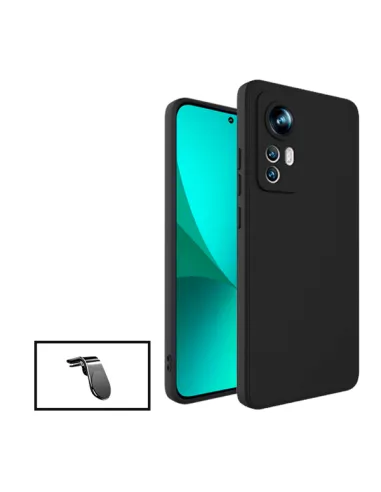 Kit Suporte Magnético L + Capa Silicone Líquido para Xiaomi 12 Lite - Preto