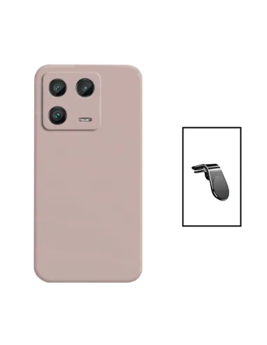 Kit Suporte Magnético L + Capa Silicone Líquido para Xiaomi 13 Pro - Rosa