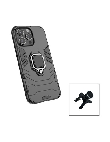 Kit Suporte Magnético de Carro Reforçado + Capa 3X1 Military Defender para Apple iPhone 15 Plus - Preto