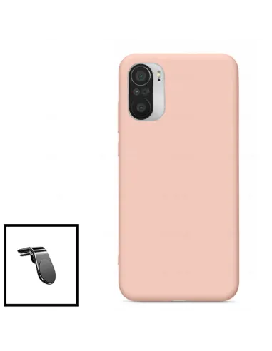 Kit Suporte Magnético L + Capa Silicone Líquido para Xiaomi Poco F3 - Rosa