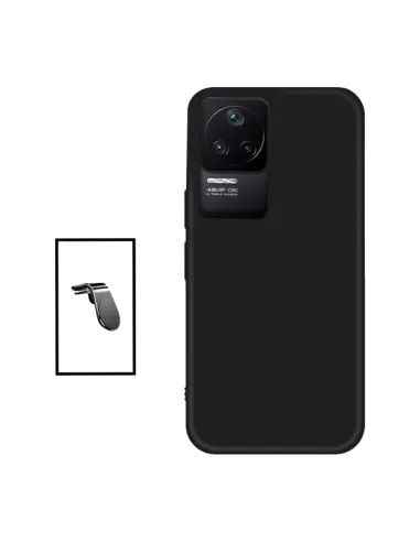 Kit Suporte Magnético L + Capa Silicone Líquido para Xiaomi Poco F4 5G - Preto