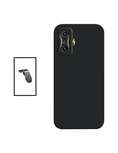 Kit Suporte Magnético L + Capa Silicone Líquido para Xiaomi Poco F4 GT - Preto