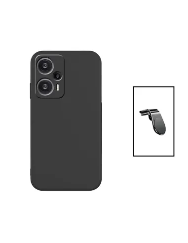 Kit Suporte Magnético L + Capa Silicone Líquido para Xiaomi Poco F5 - Preto