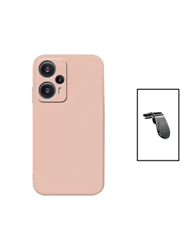 Kit Suporte Magnético L + Capa Silicone Líquido para Xiaomi Poco F5 - Rosa