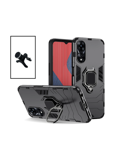 Kit Suporte Magnético de Carro Reforçado + Capa 3X1 Military Defender para Oppo A58 - Preto