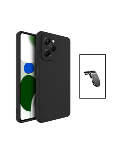 Kit Suporte Magnético L + Capa Silicone Líquido para Xiaomi Poco X5 Pro - Preto