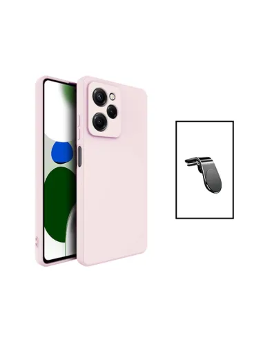 Kit Suporte Magnético L + Capa Silicone Líquido para Xiaomi Poco X5 Pro - Rosa