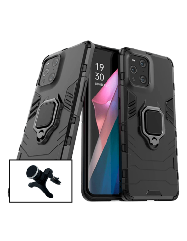 Kit Suporte Magnético de Carro Reforçado + Capa 3X1 Military Defender para Oppo Find X3 Pro