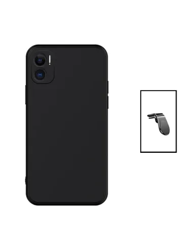 Kit Suporte Magnético L + Capa Silicone Líquido para Xiaomi Redmi 11 Prime 5G - Preto