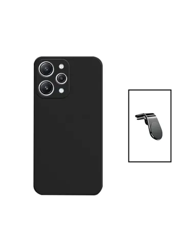 Kit Suporte Magnético L + Capa Silicone Líquido para Xiaomi Redmi 12 - Preto