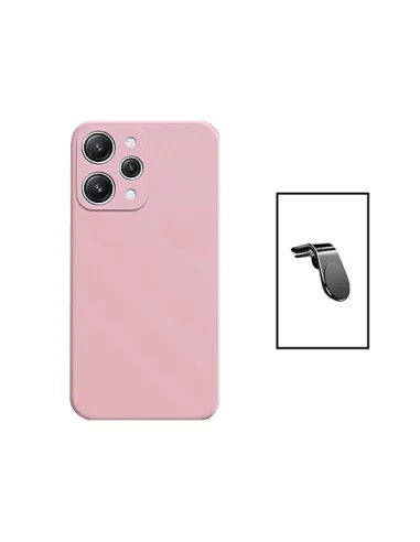 Kit Suporte Magnético L + Capa Silicone Líquido para Xiaomi Redmi 12 - Rosa