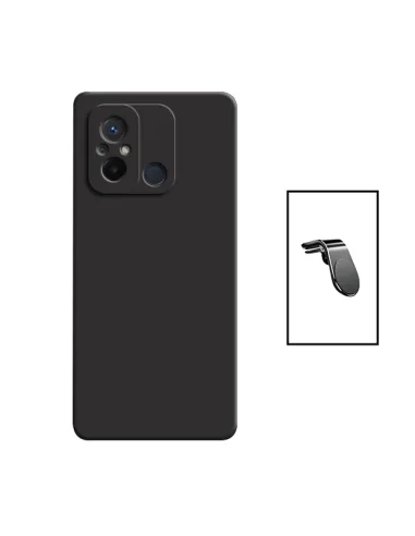 Kit Suporte Magnético L + Capa Silicone Líquido para Xiaomi Redmi 12C - Preto