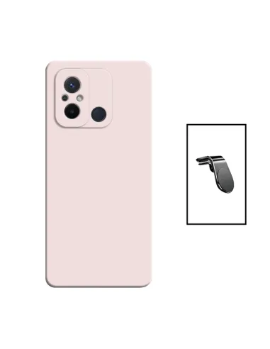 Kit Suporte Magnético L + Capa Silicone Líquido para Xiaomi Redmi 12C - Rosa