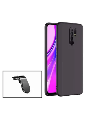 Kit Suporte Magnético L + Capa Silicone Líquido para Xiaomi Redmi 9 - Preto