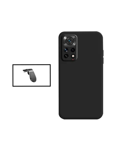 Kit Suporte Magnético L + Capa Silicone Líquido para Xiaomi Redmi Note 11S 5G - Preto