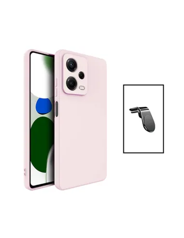 Kit Suporte Magnético L + Capa Silicone Líquido para Xiaomi Redmi Note 12 - Rosa