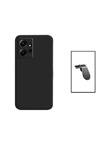 Kit Suporte Magnético L + Capa Silicone Líquido para Xiaomi Redmi Note 12 4G - Preto