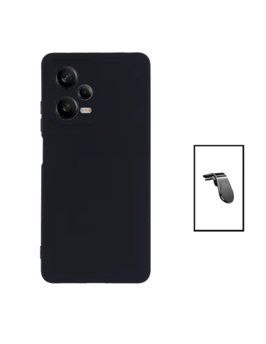 Kit Suporte Magnético L + Capa Silicone Líquido para Xiaomi Redmi Note 12 Pro - Preto