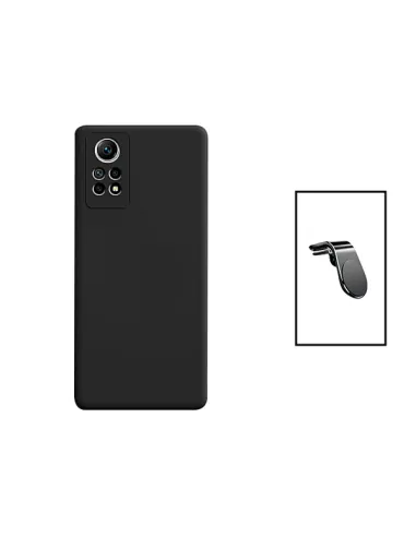 Kit Suporte Magnético L + Capa Silicone Líquido para Xiaomi Redmi Note 12 Pro 4G - Preto