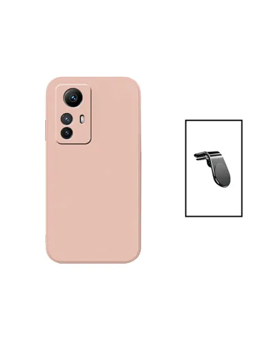 Kit Suporte Magnético L + Capa Silicone Líquido para Xiaomi Redmi Note 12S - Rosa