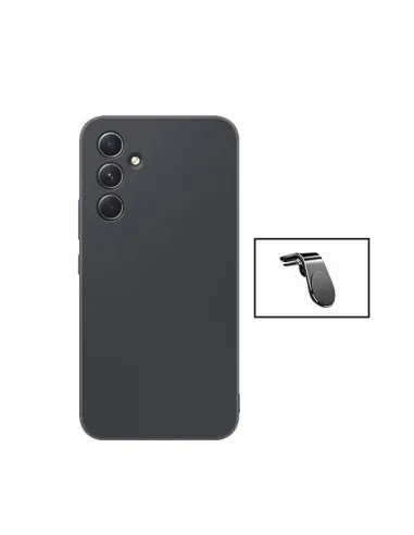 Kit Suporte Magnético L + Capa Silicone Líquido  para Samsung Galaxy A35 5G - Preto