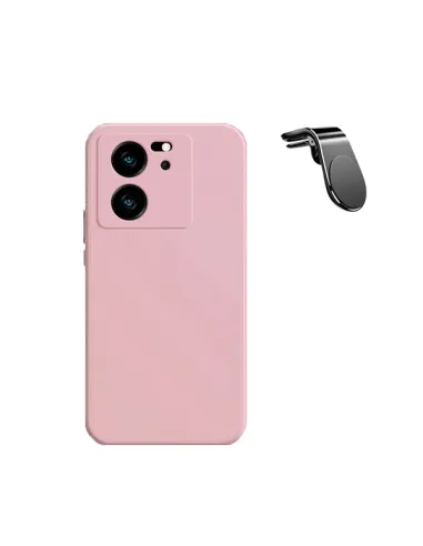 Kit Suporte Magnético L + Capa Silicone Líquido  para Xiaomi 13T - Rosa