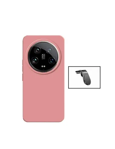 Kit Suporte Magnético L + Capa Silicone Líquido  para Xiaomi 14 Ultra - Rosa