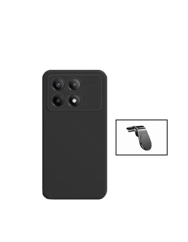 Kit Suporte Magnético L + Capa Silicone Líquido  para Xiaomi Poco X6 Pro 5G - Preto