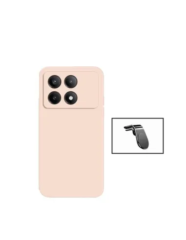 Kit Suporte Magnético L + Capa Silicone Líquido  para Xiaomi Poco X6 Pro 5G - Rosa