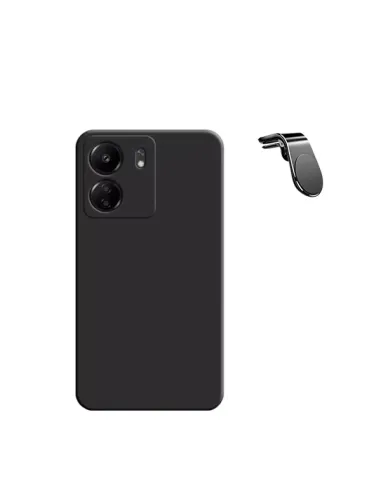 Kit Suporte Magnético L + Capa Silicone Líquido  para Xiaomi Redmi 13C - Preto