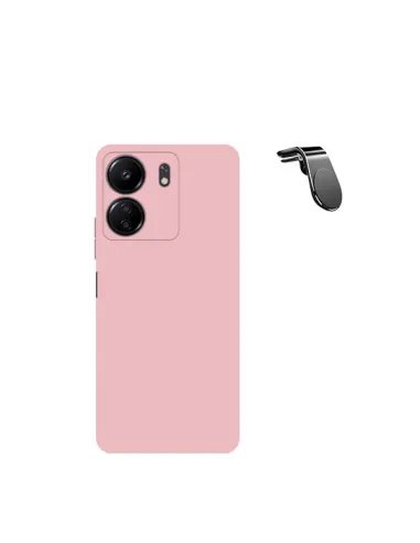 Kit Suporte Magnético L + Capa Silicone Líquido  para Xiaomi Redmi 13C - Rosa