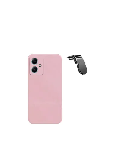 Kit Suporte Magnético L + Capa Silicone Líquido  para Xiaomi Redmi 13C 5G - Rosa